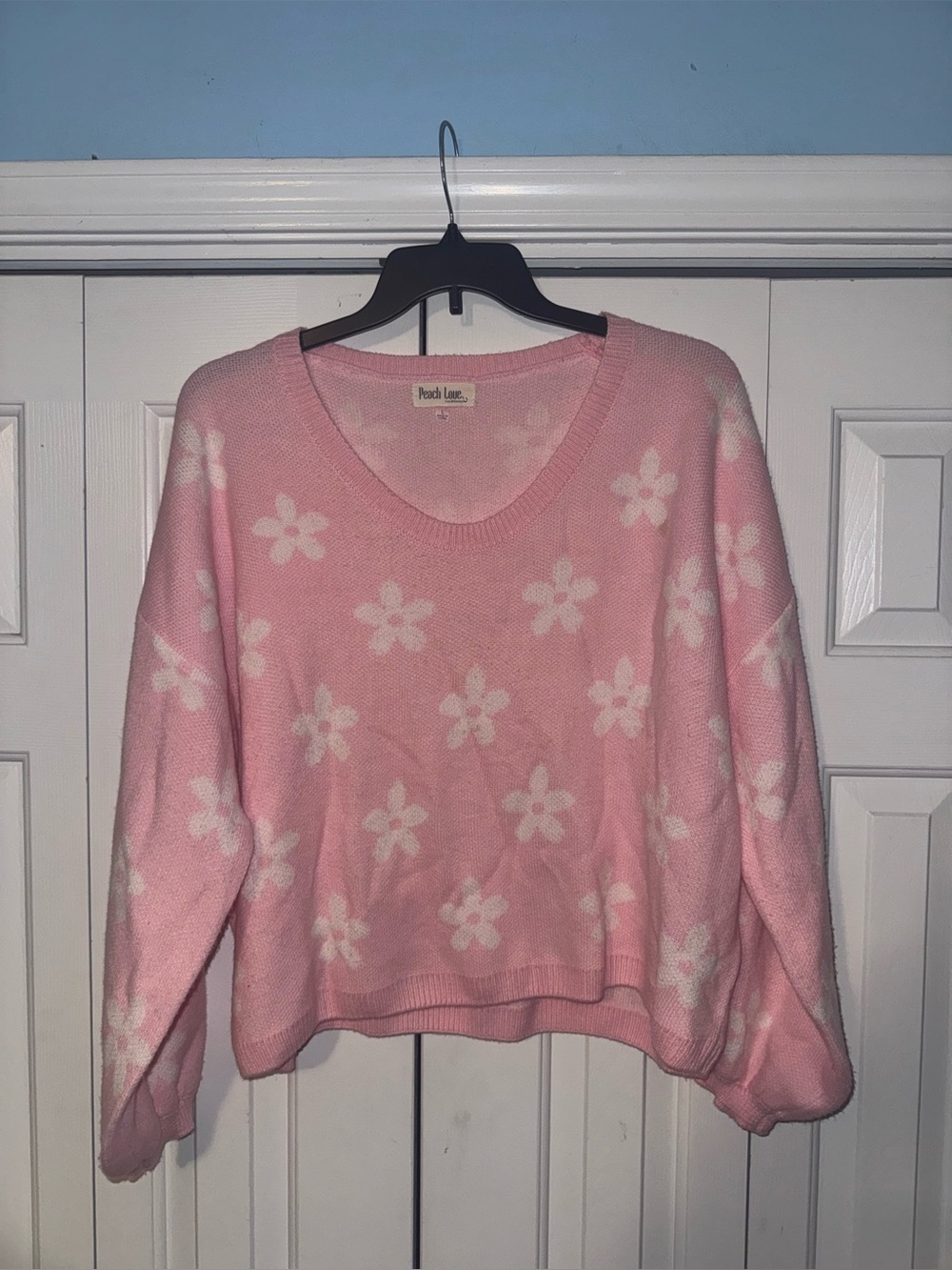 Peach Love Pink Daisy Knit Crop Sweater